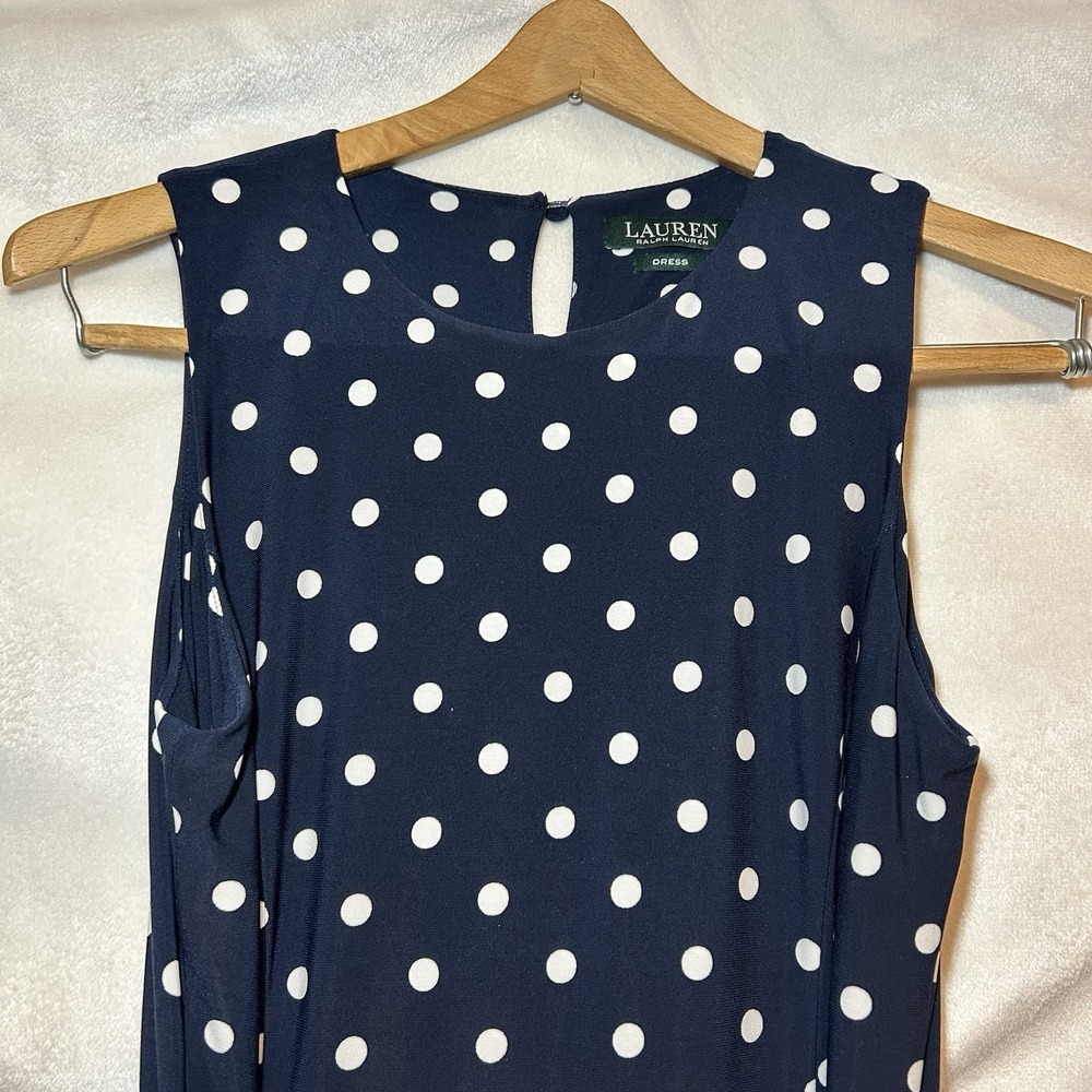 Lauren Ralph‎ Lauren Blue White Polka Dot Fit & Flare Keyhole Back Belted 8
